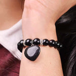 Load image into Gallery viewer, Black Tourmaline Bracelet With Mini Heart Charm