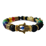 Load image into Gallery viewer, Lava 7 Chakra Evil Eye Hamsa Bracelet
