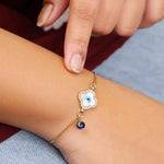 Load image into Gallery viewer, Evil Eye Pearl Charm Golden Chain Bracelet