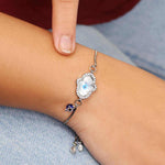 Load image into Gallery viewer, Evil Eye Pearl Charm Silver Chain Bracelet