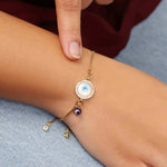 Load image into Gallery viewer, Evil Eye Pearl Charm Golden Chain Bracelet