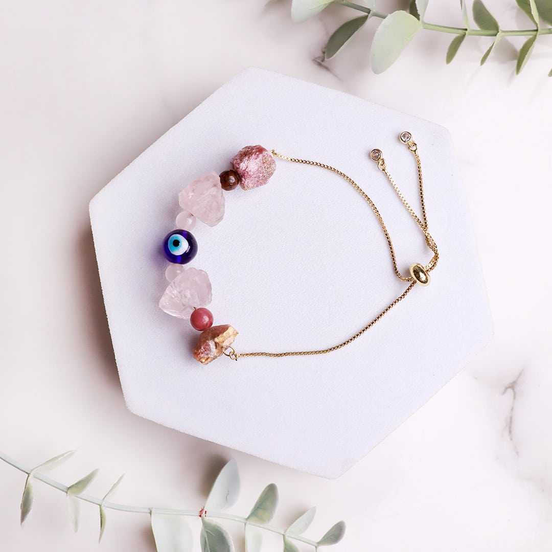 Love Bracelet In Raw Stone, Evil Eye Protection