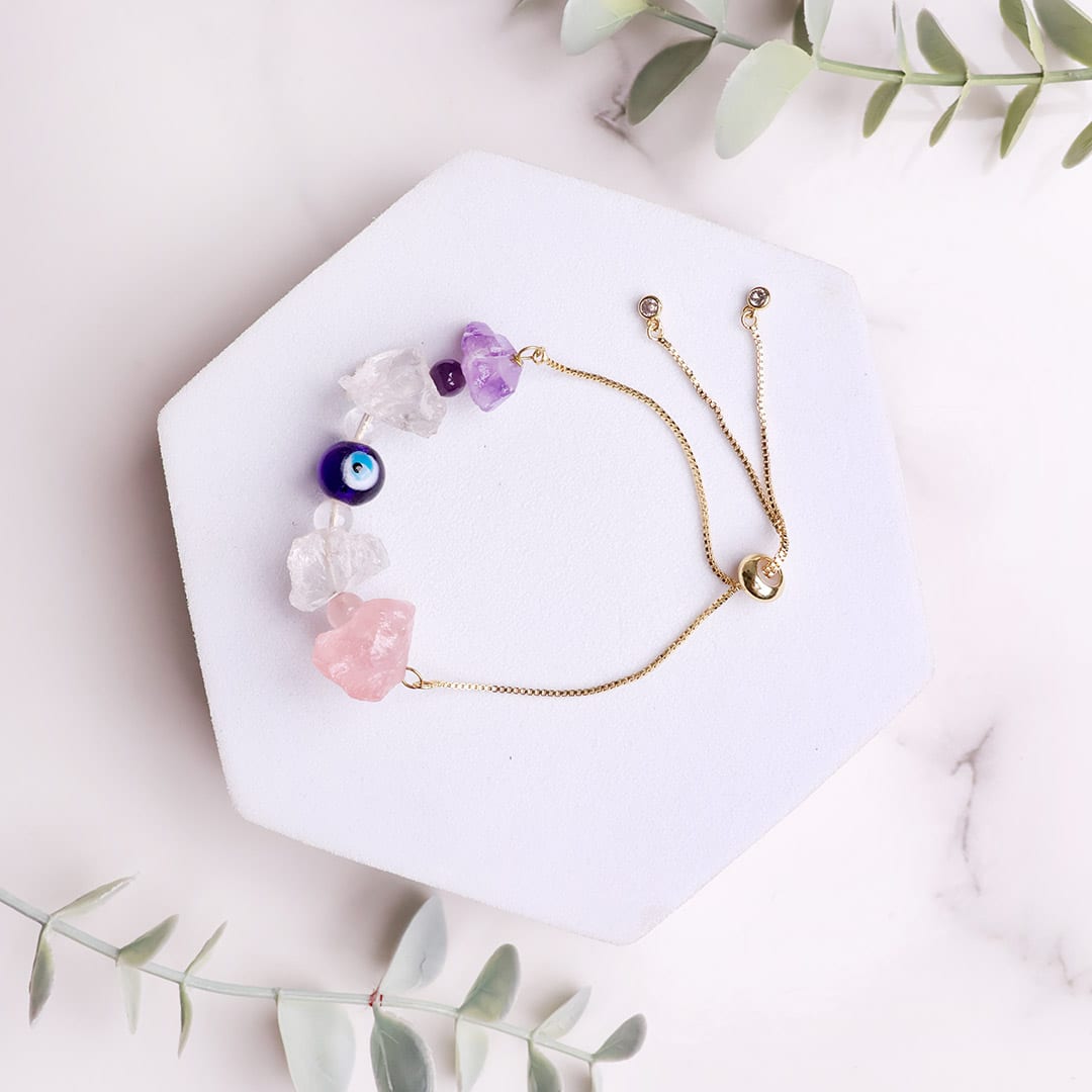 Mental Peace Bracelet In Raw Stone, Evil Eye Protection