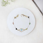 Load image into Gallery viewer, Multi Tourmaline Chips Hamsa Hand Charm Chain Bracelet