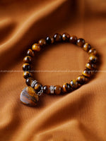 Load image into Gallery viewer, Tiger Eye Bracelet With Mini Heart Charm (8MM)