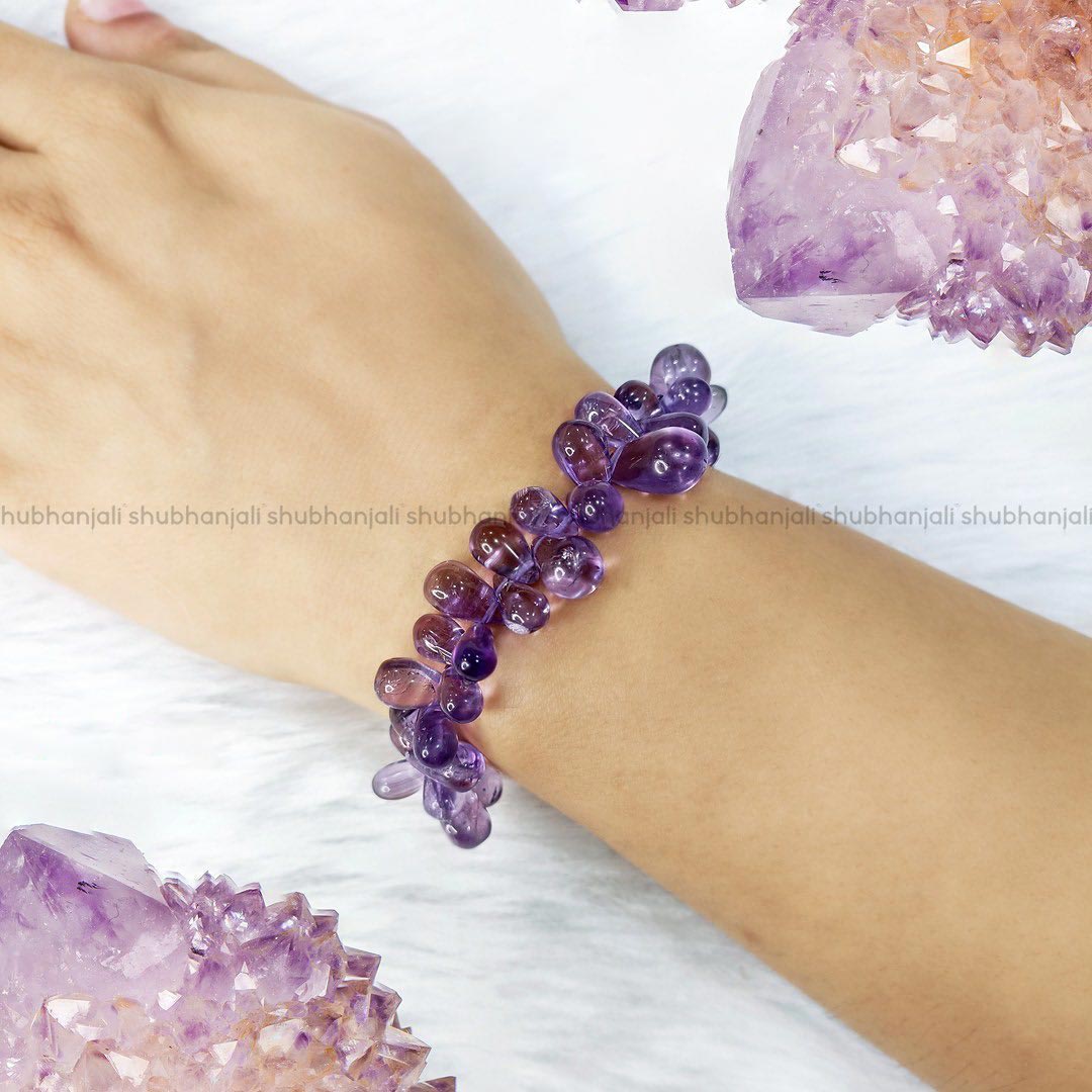 Amethyst Tear Drop Shape Beads Bracelet