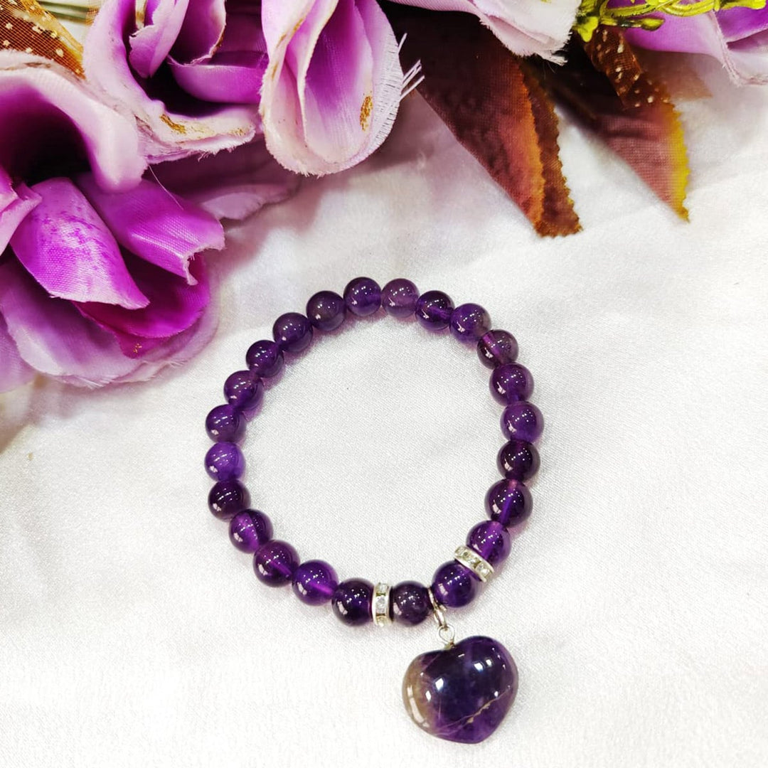 Amethyst Bracelet with Amethyst Mini Heart Charm (8MM)