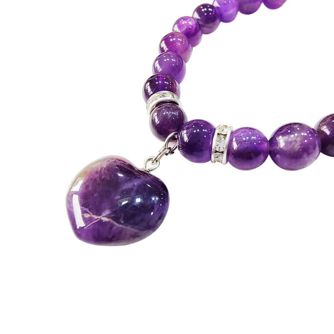 Amethyst Bracelet with Amethyst Mini Heart Charm (8MM)