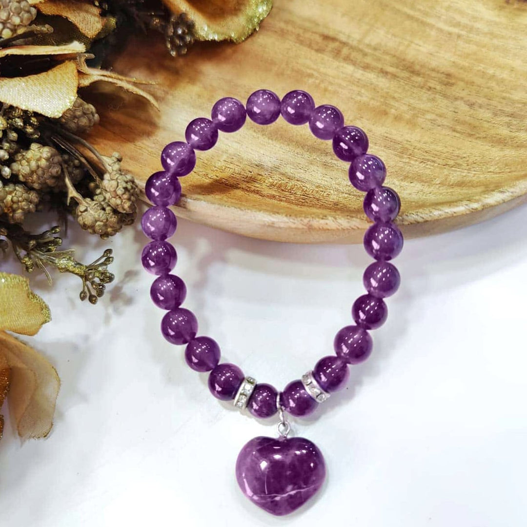 Amethyst Bracelet with Amethyst Mini Heart Charm (8MM)