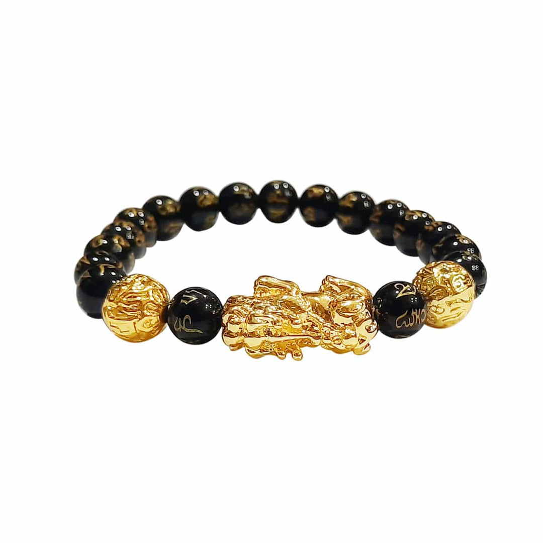 Black Onyx Om Mani Pixiu Dragon Bracelet 8mm