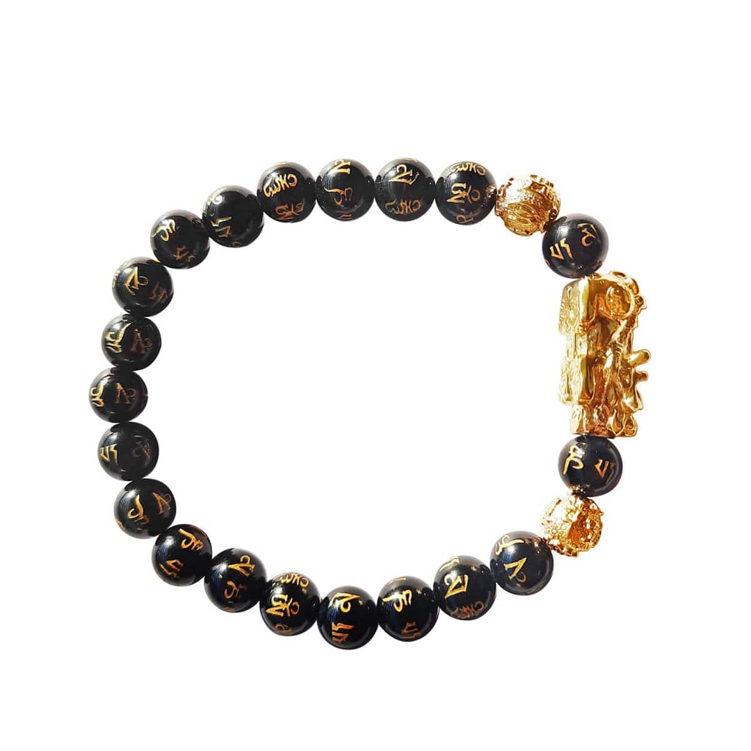 Black Onyx Om Mani Pixiu Dragon Bracelet 8mm