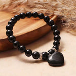 Load image into Gallery viewer, Black Tourmaline Bracelet With Mini Heart Charm
