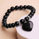 Load image into Gallery viewer, Black Tourmaline Bracelet With Mini Heart Charm
