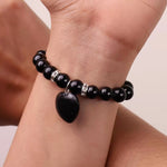 Load image into Gallery viewer, Black Tourmaline Bracelet With Mini Heart Charm
