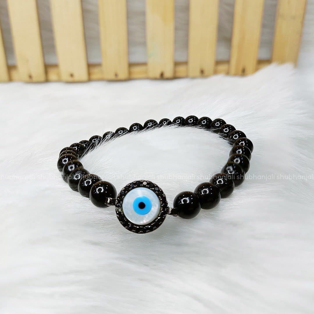 Black Tourmaline Evil Eye Bracelet (6 mm)