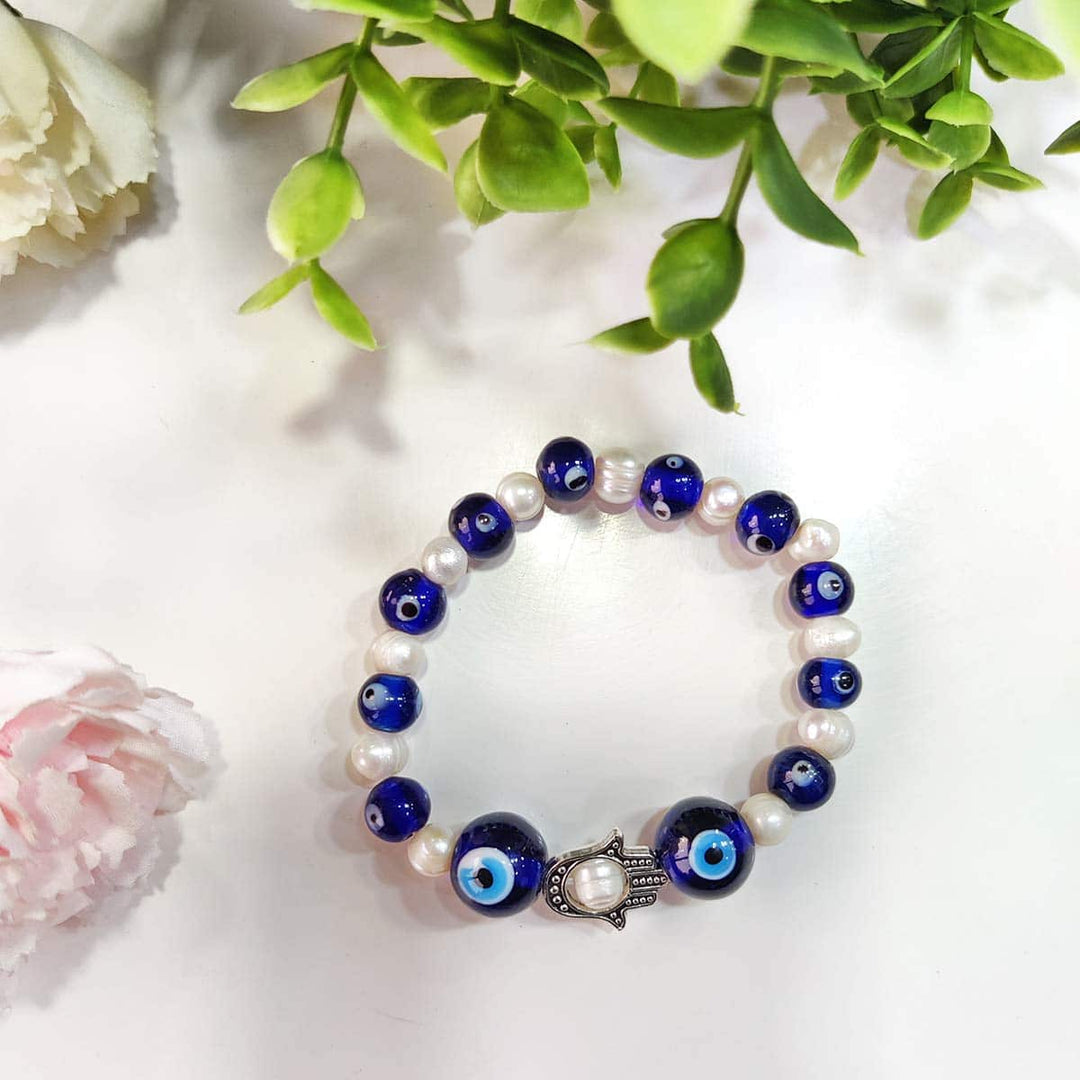 Evil Eye Hamsa Pearl Bracelet