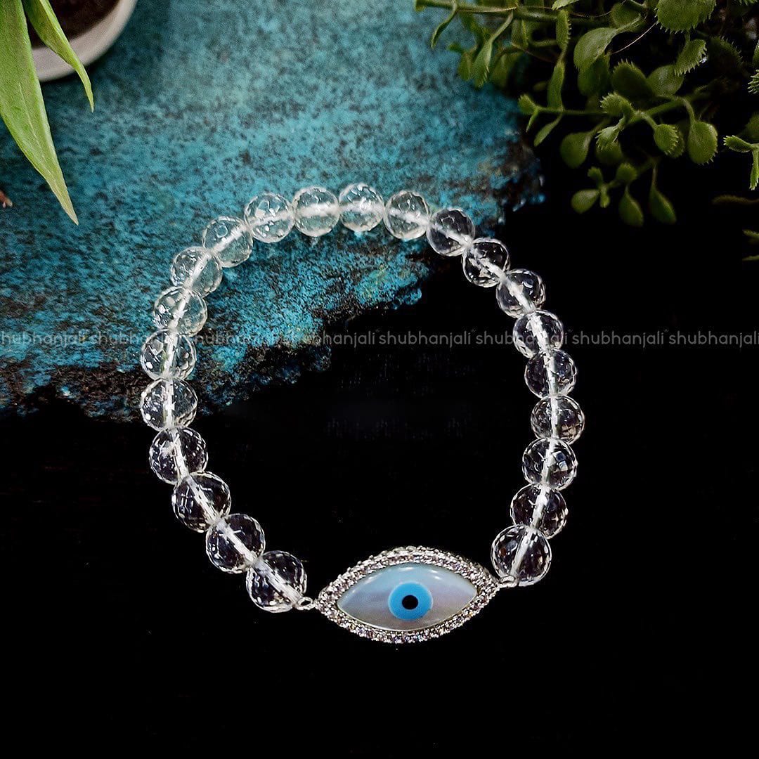 Faceted Clear Quartz Evil Eye Bracelet