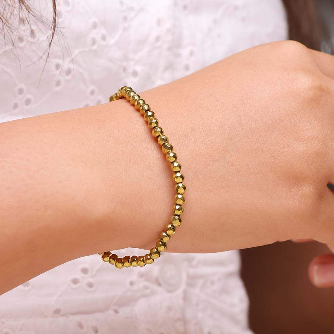Golden Colour Hematite Faceted Round Beads Bracelet