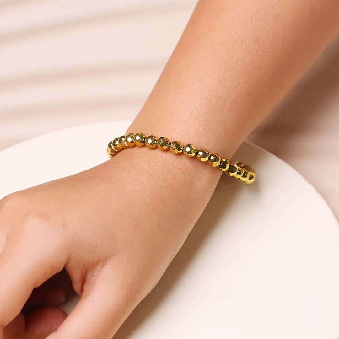 Golden Colour Hematite Faceted Round Beads Bracelet