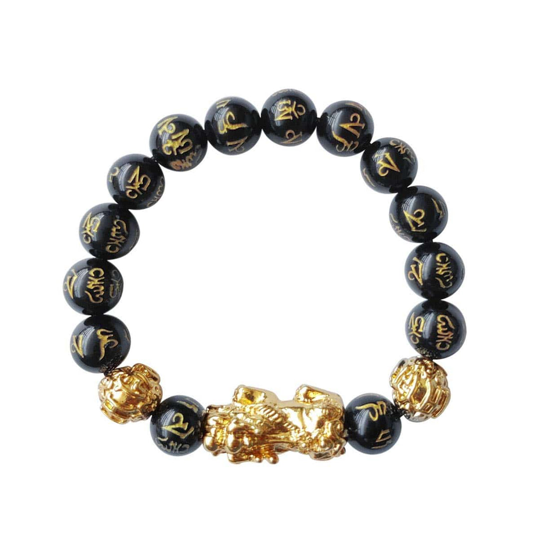 Black Onyx Om Mani Pixiu Dragon Bracelet 10mm