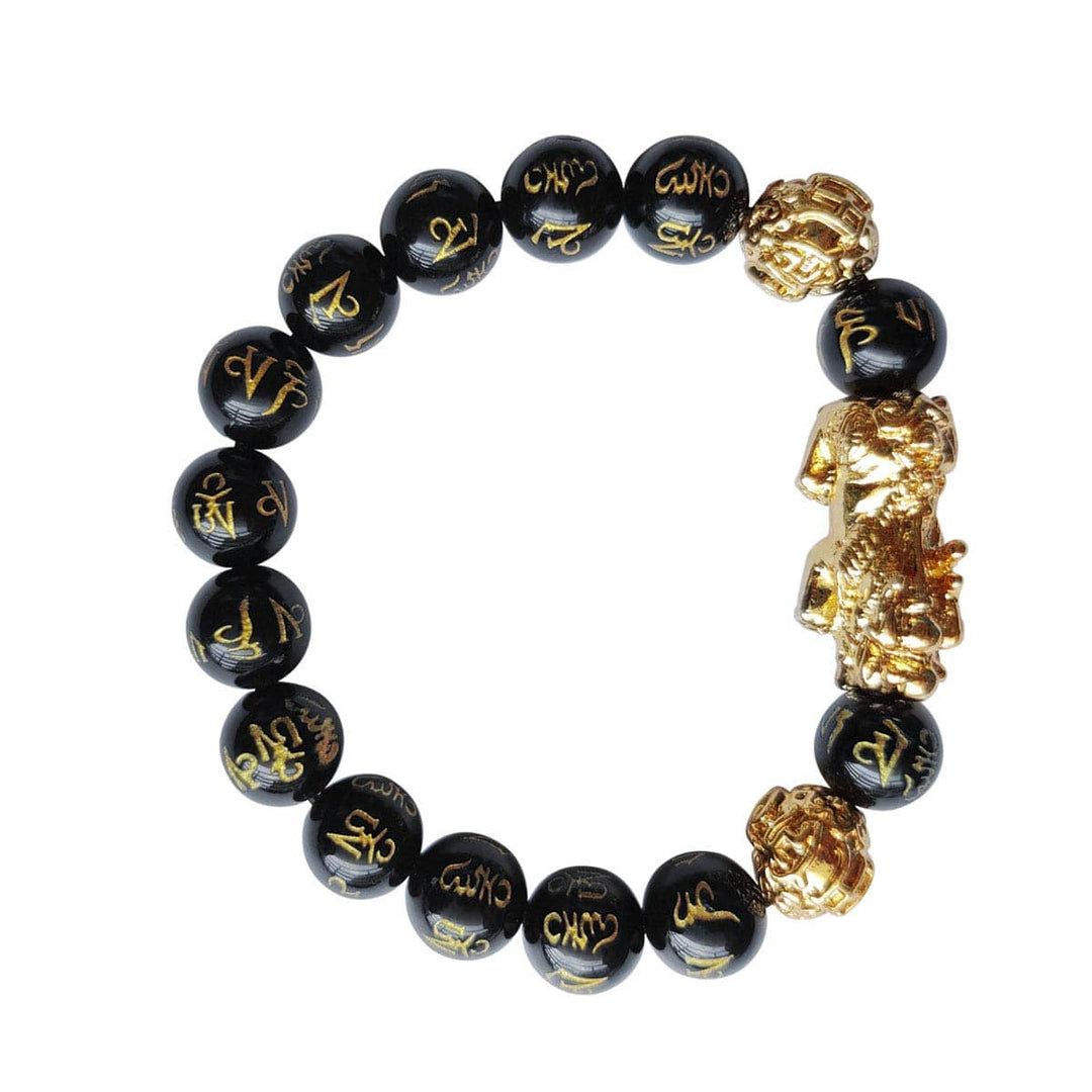 Black Onyx Om Mani Pixiu Dragon Bracelet 10mm