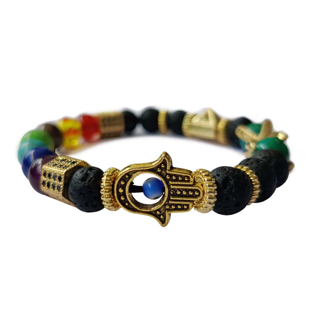 Lava 7 Chakra Evil Eye Hamsa Bracelet