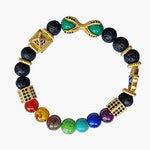 Load image into Gallery viewer, Lava 7 Chakra Evil Eye Hamsa Bracelet
