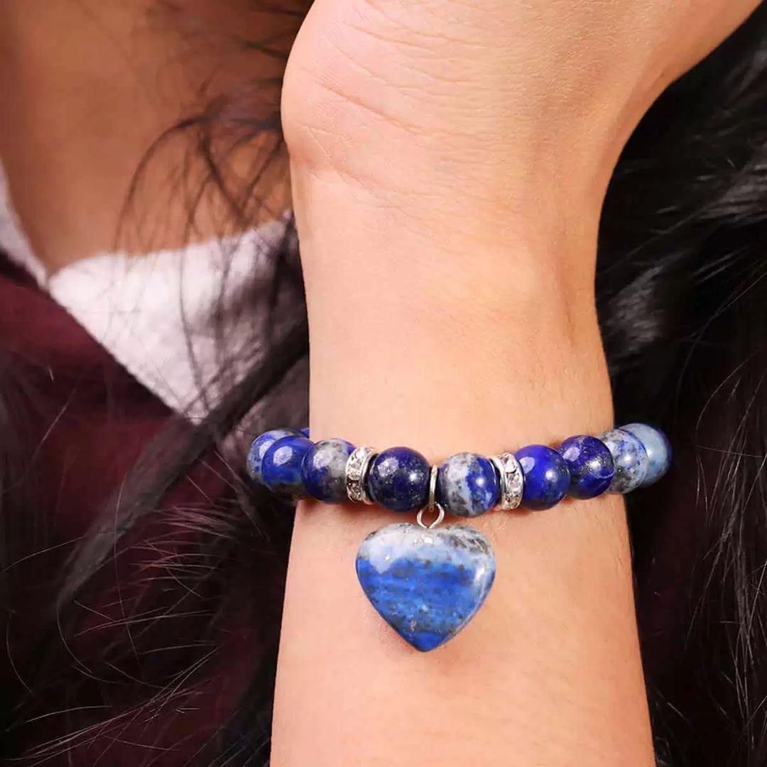 Lapis Lazuli Bracelet With Mini Heart Charm