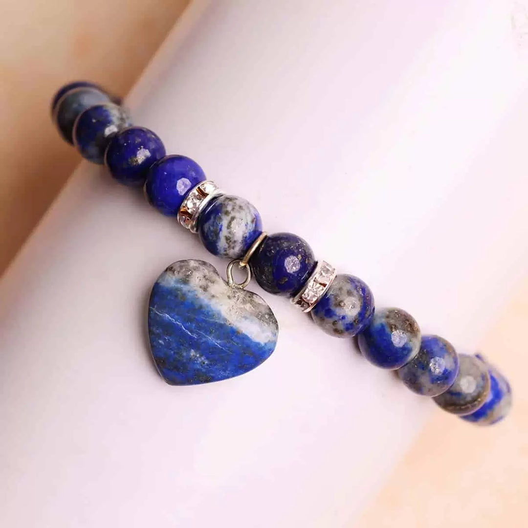 Lapis Lazuli Bracelet With Mini Heart Charm