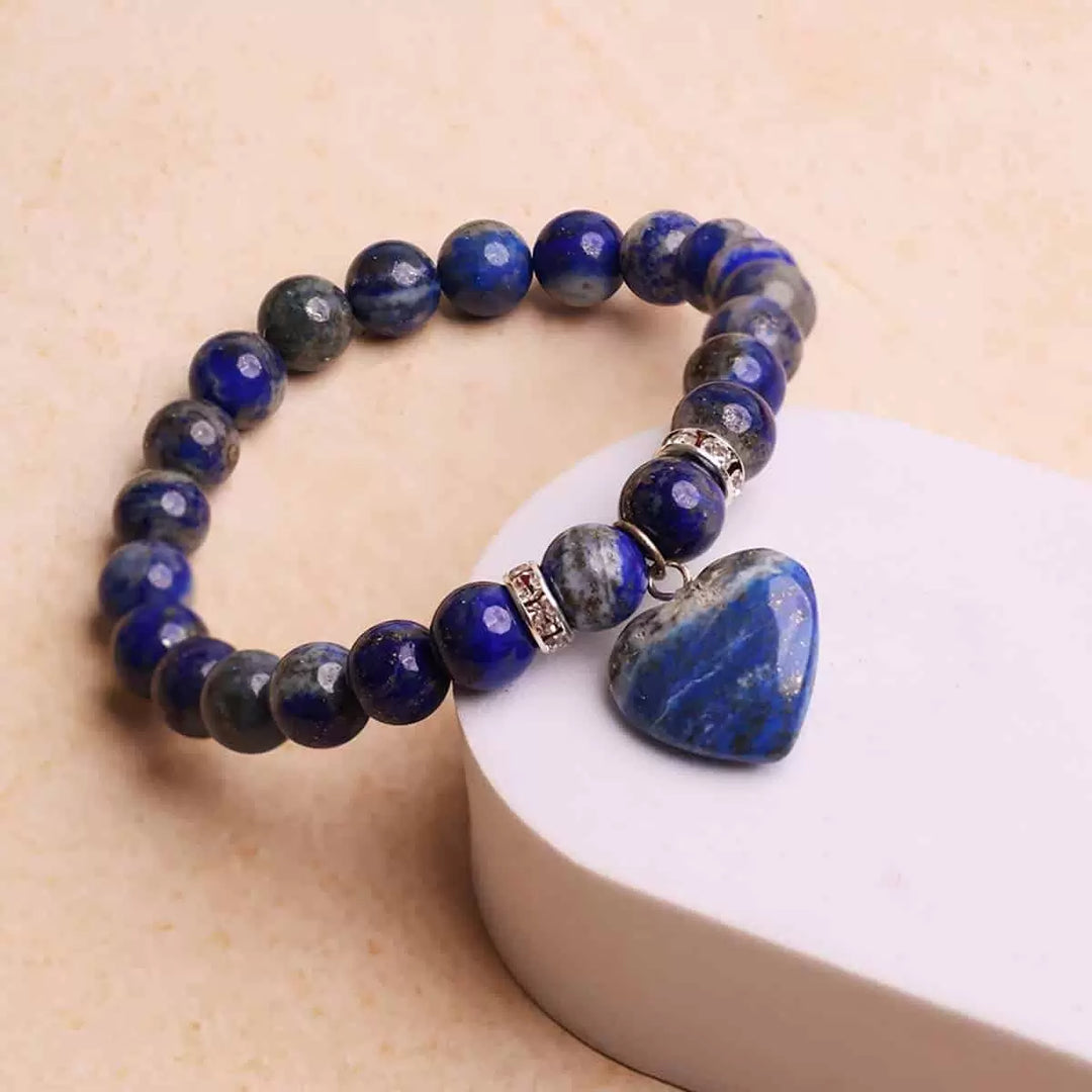 Lapis Lazuli Bracelet With Mini Heart Charm