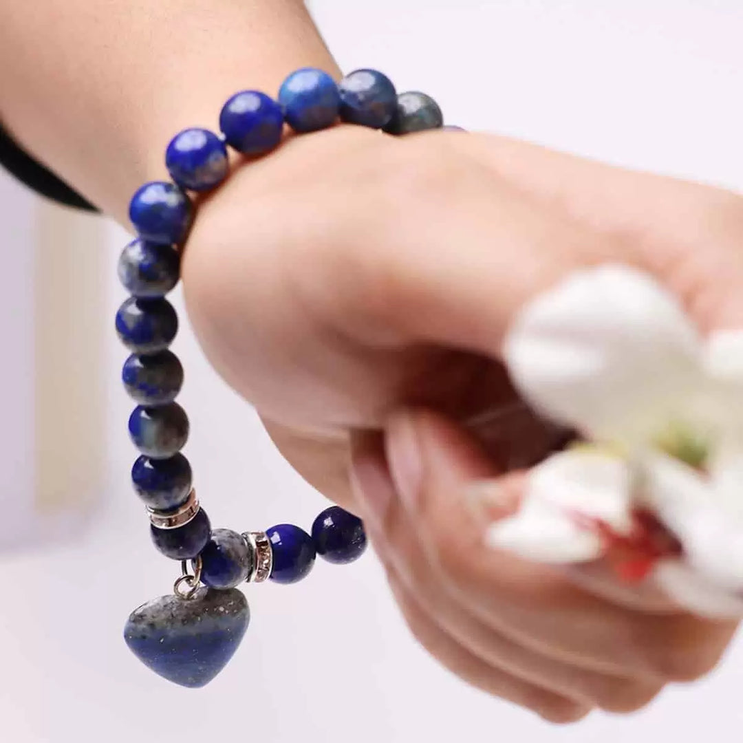 Lapis Lazuli Bracelet With Mini Heart Charm