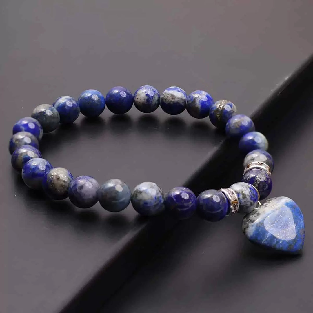 Lapis Lazuli Bracelet With Mini Heart Charm