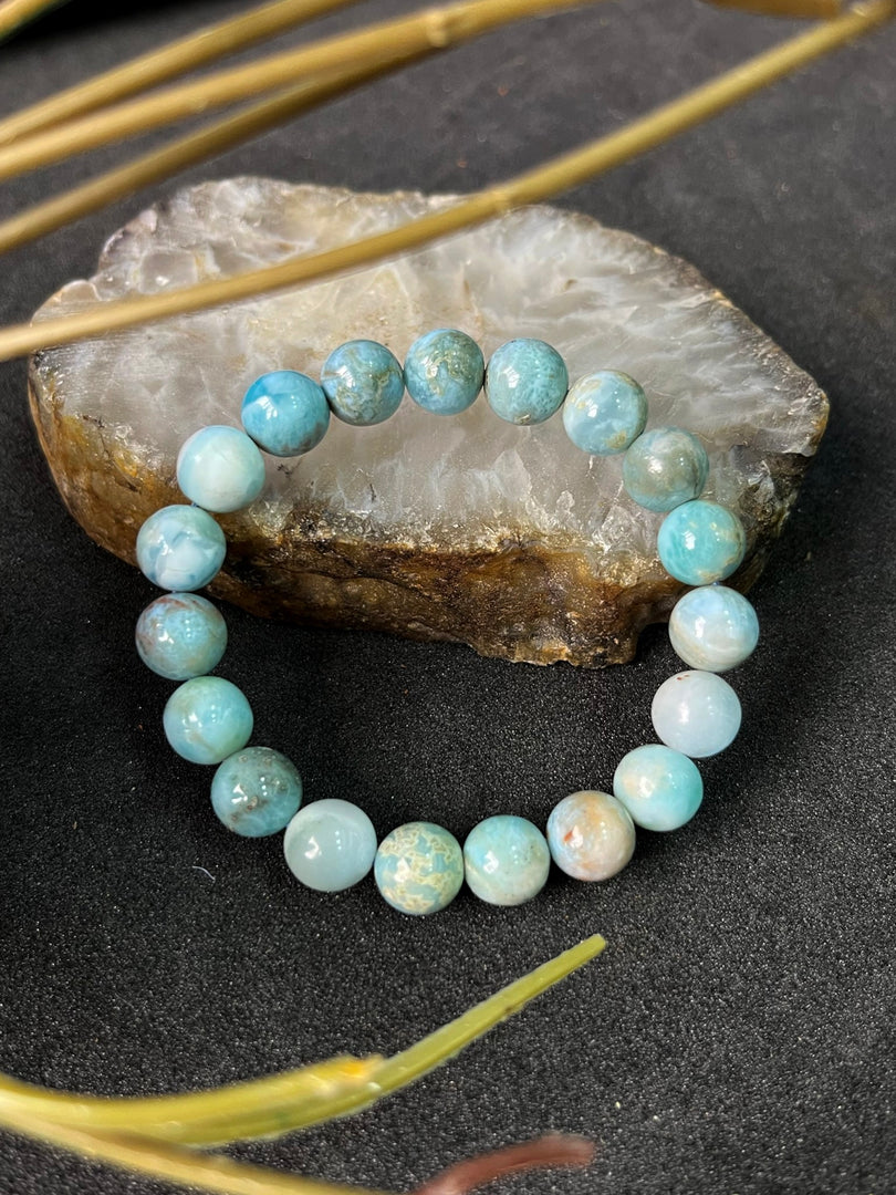 Larimar Bracelet - 10mm, Crystal for Calm, Anxiety, Meditation