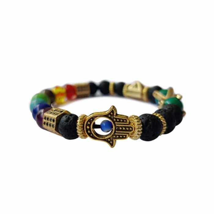 Lava 7 Chakra Evil Eye Hamsa Bracelet