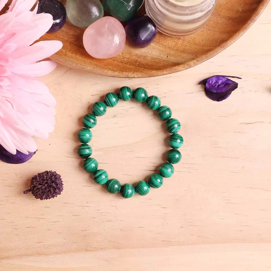 Malachite Bracelet In Round Beads