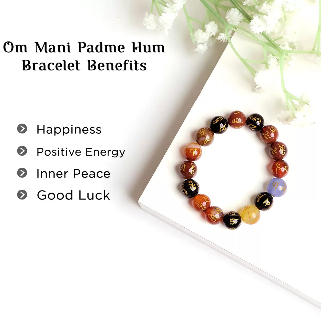 Om Mani Padme Hum Bracelet In Round Beads