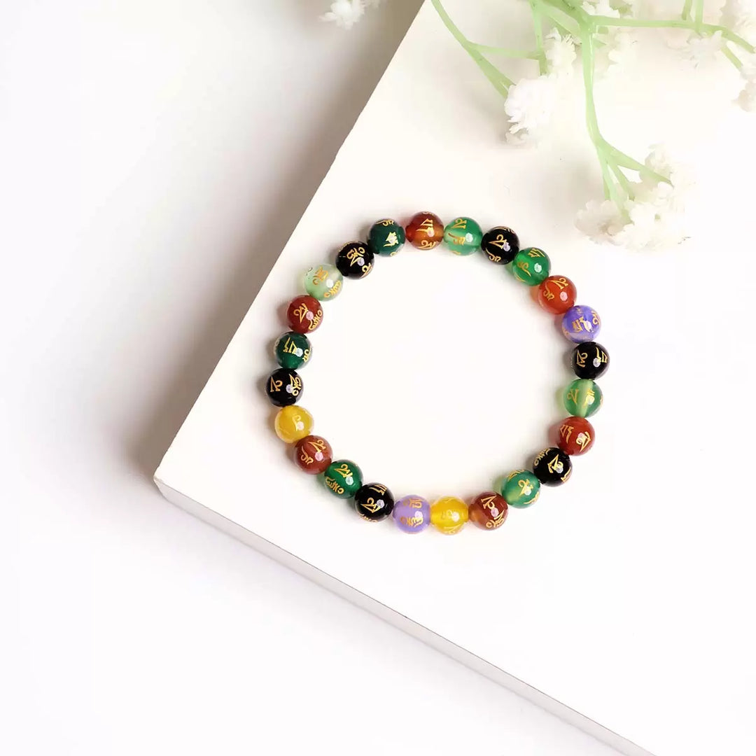 Om Mani Padme Hum Bracelet In Round Beads