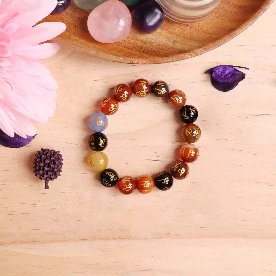 Om Mani Padme Hum Bracelet In Round Beads