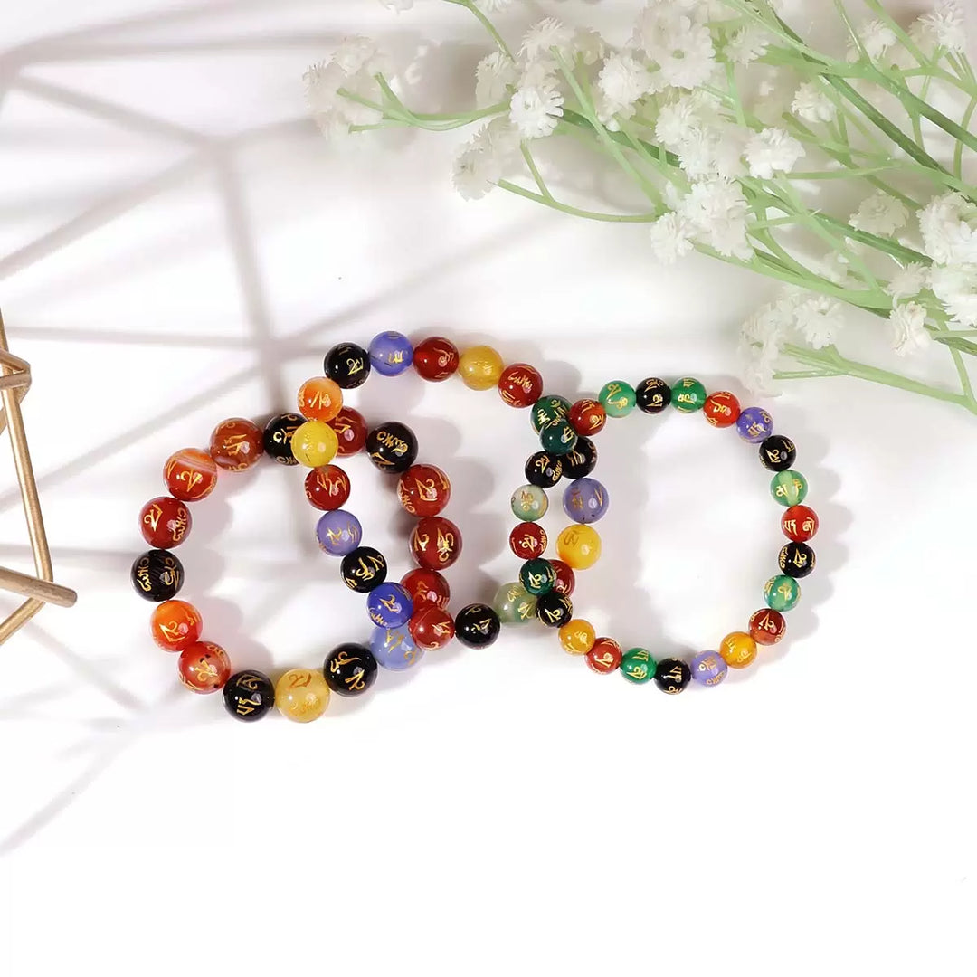 Om Mani Padme Hum Bracelet In Round Beads