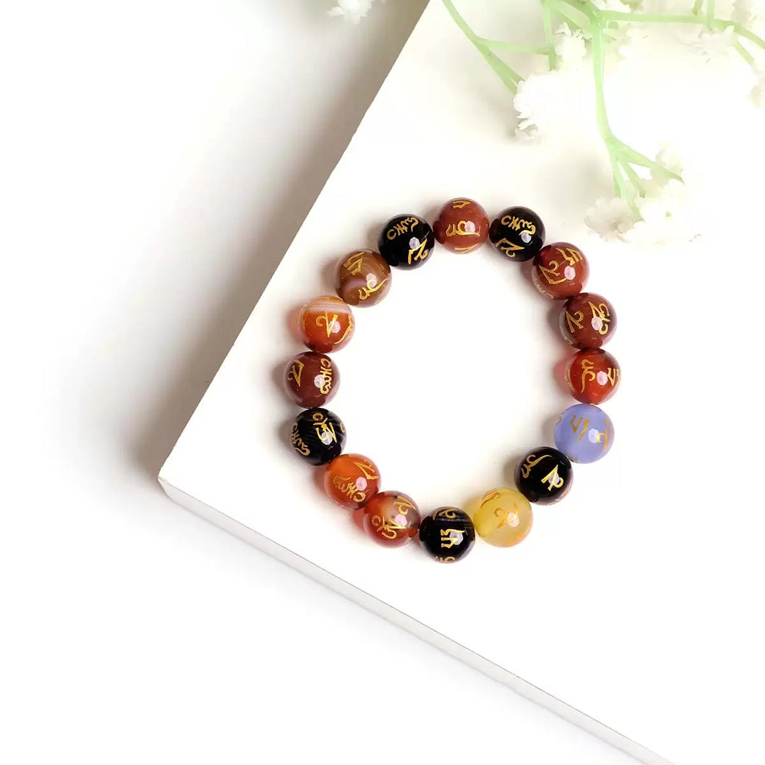 Om Mani Padme Hum Bracelet In Round Beads