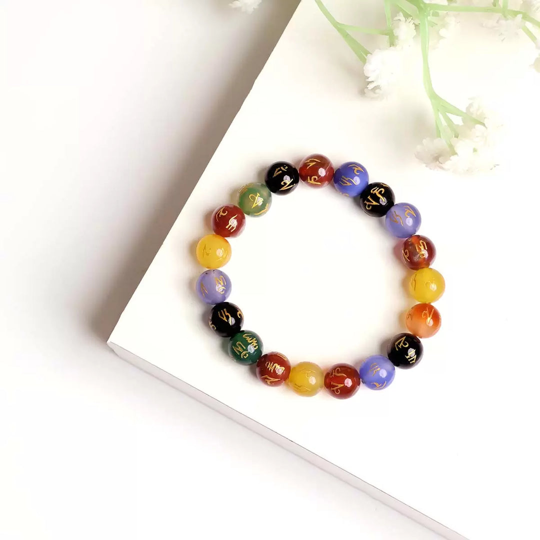 Om Mani Padme Hum Bracelet In Round Beads