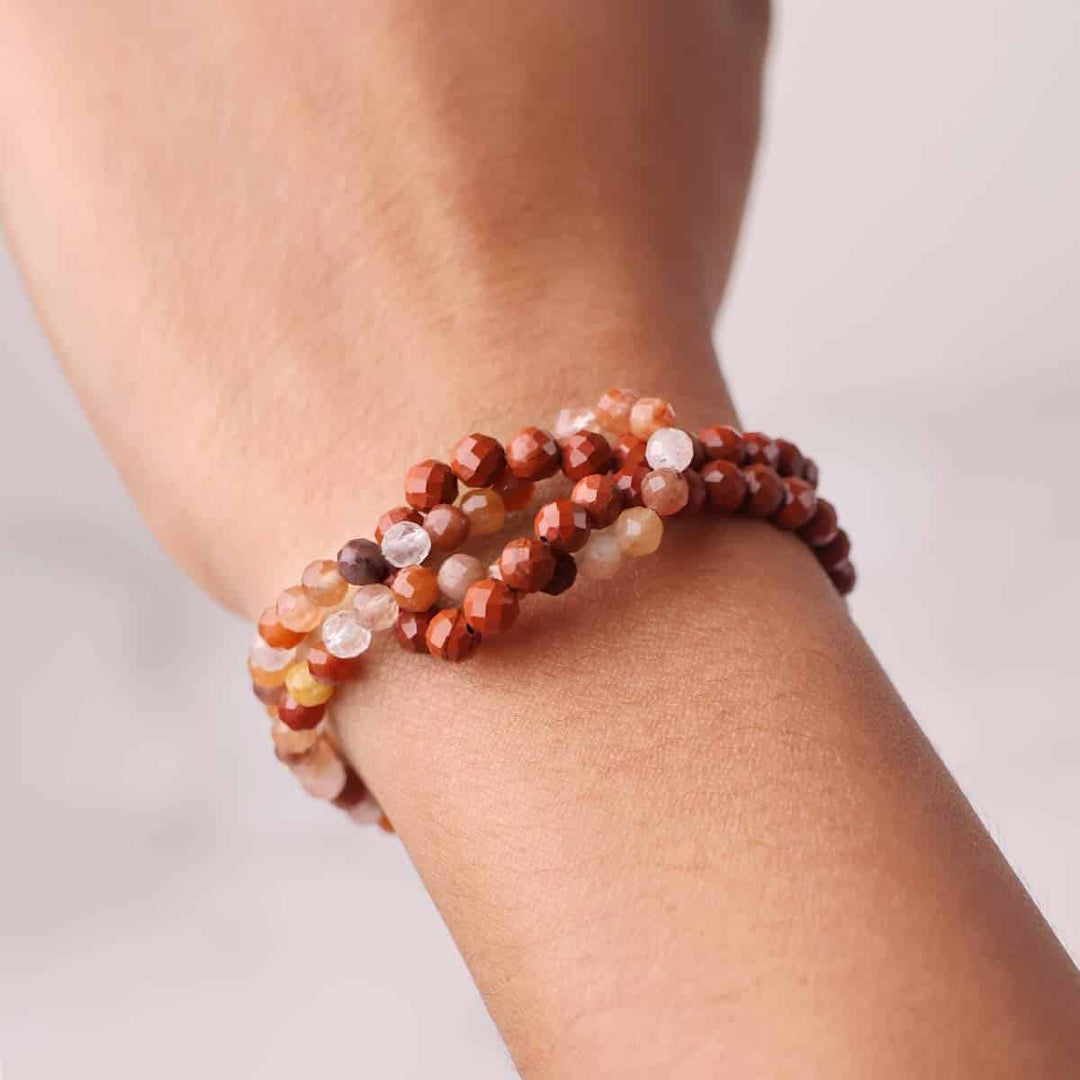 Red Carnelian & Red Jasper Faceted Knot Bracelet 4mm