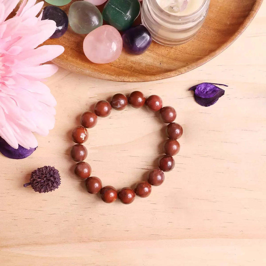 Red Jasper Bracelet In Round Beads