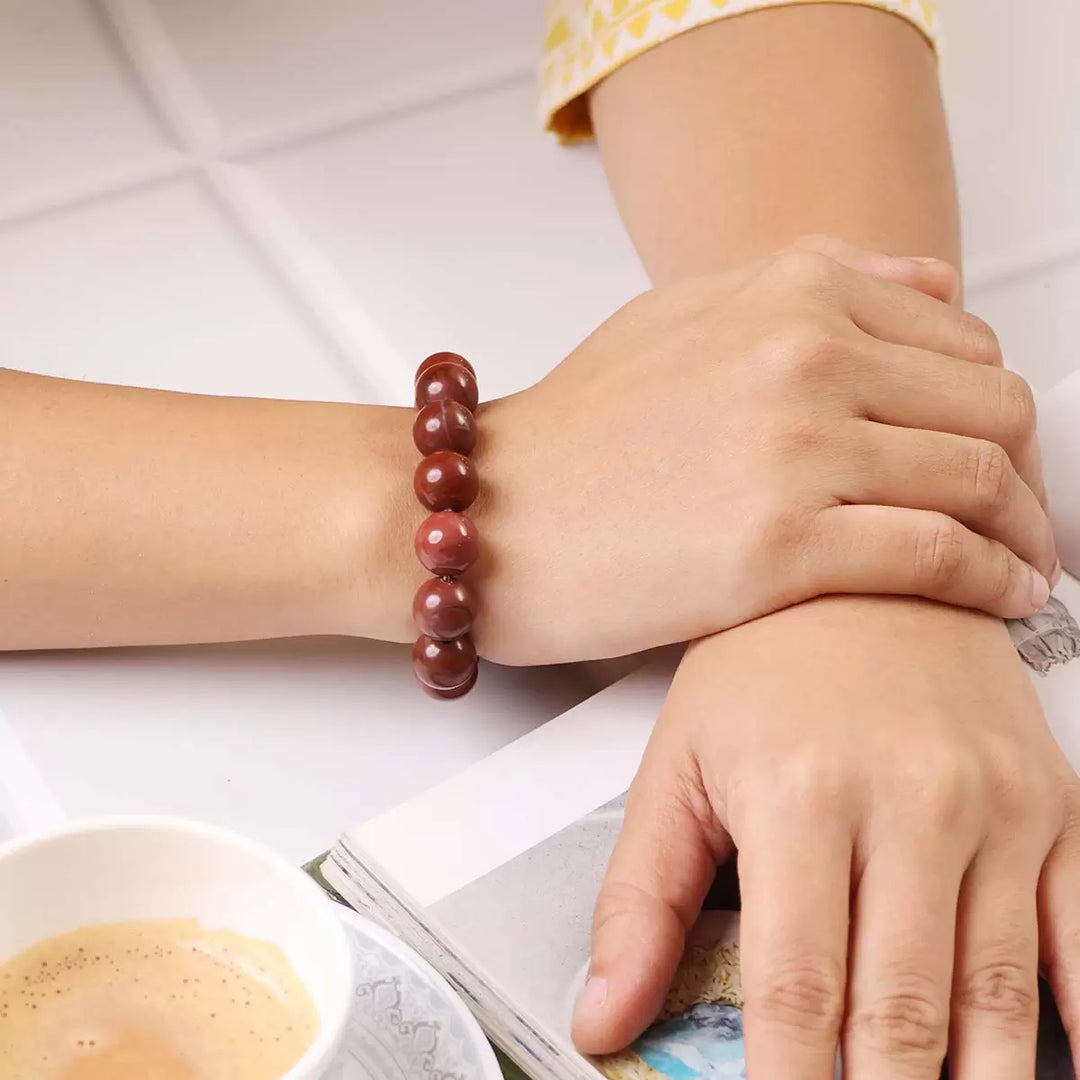 Red Jasper Bracelet In Round Beads