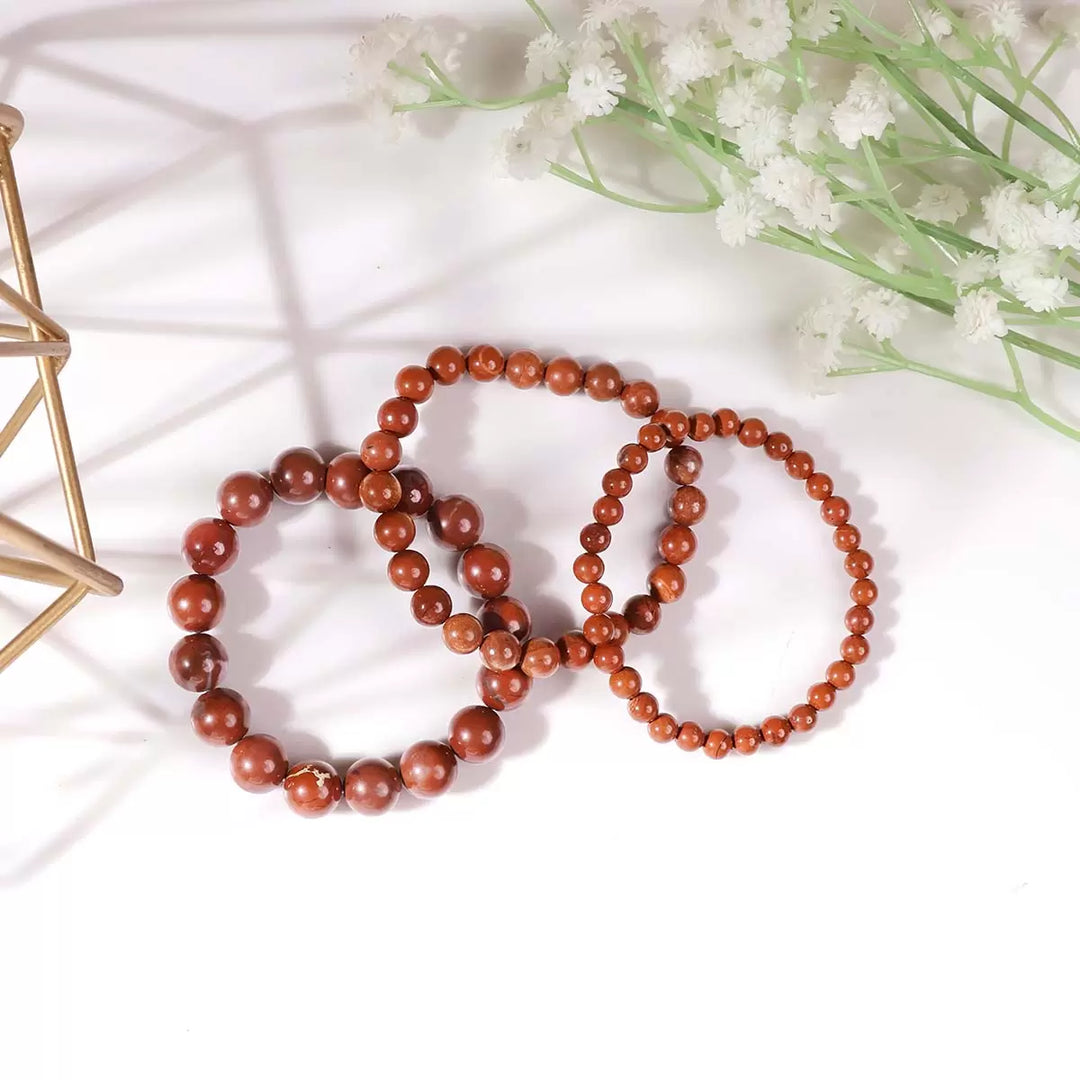 Red Jasper Bracelet In Round Beads