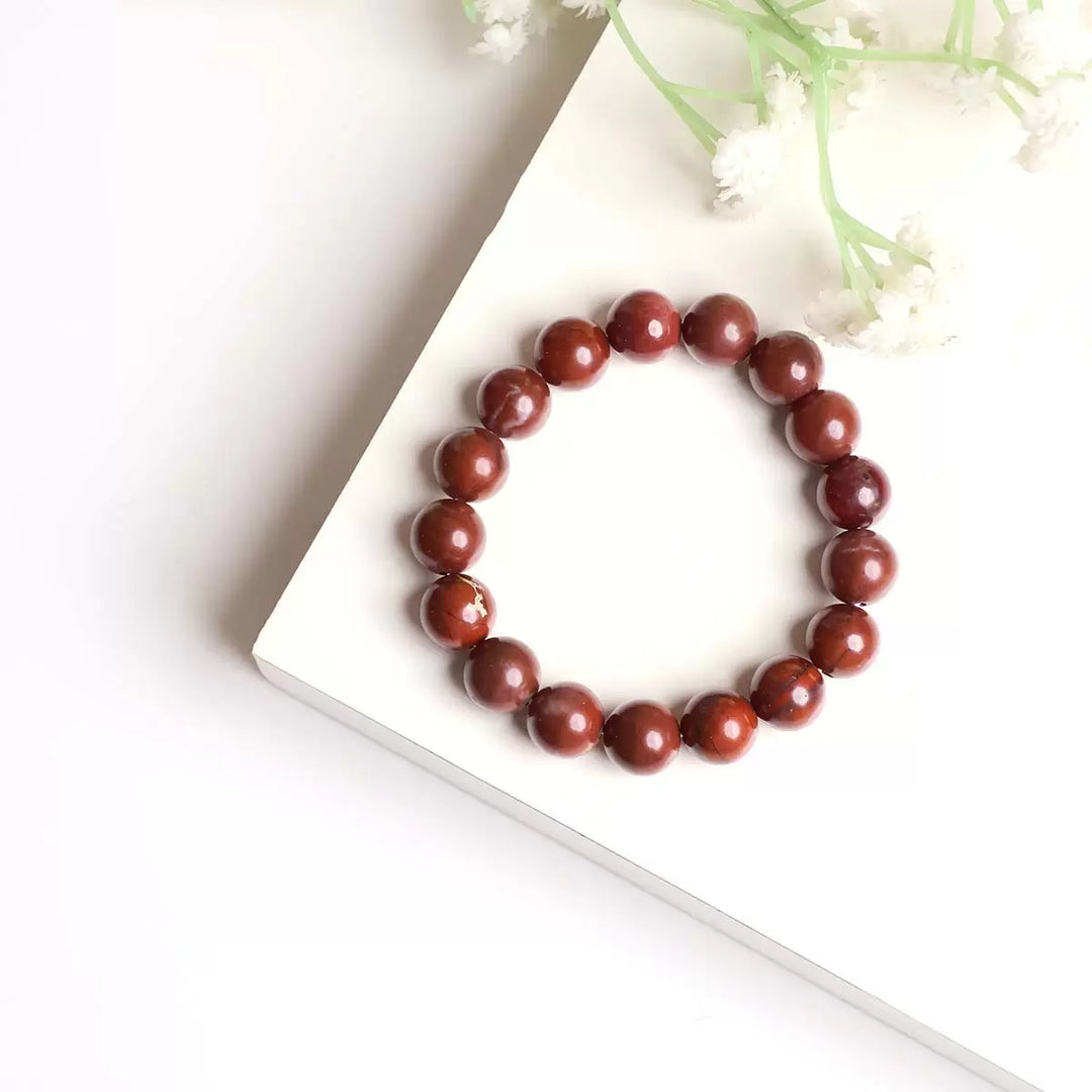 Red Jasper Bracelet In Round Beads