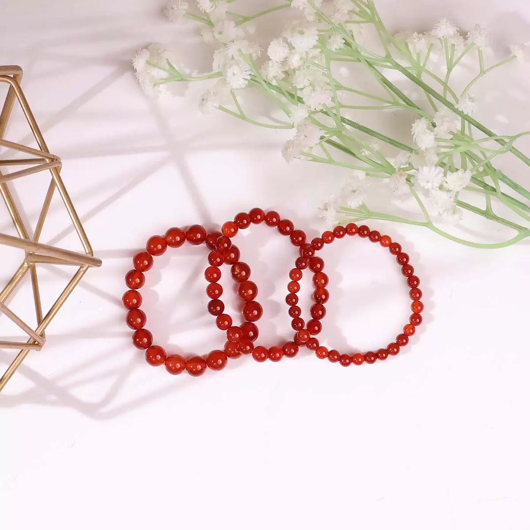 Red Onyx Bracelet In Round Beads