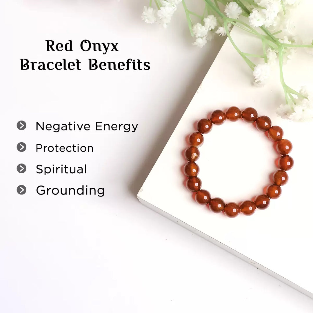 Red Onyx Bracelet In Round Beads