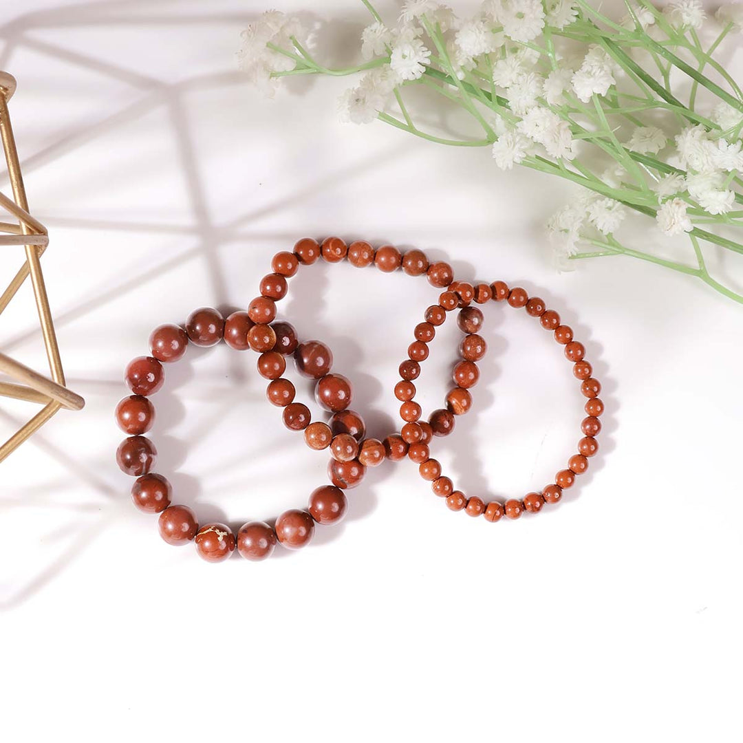 Red Jasper Round Beads Bracelet