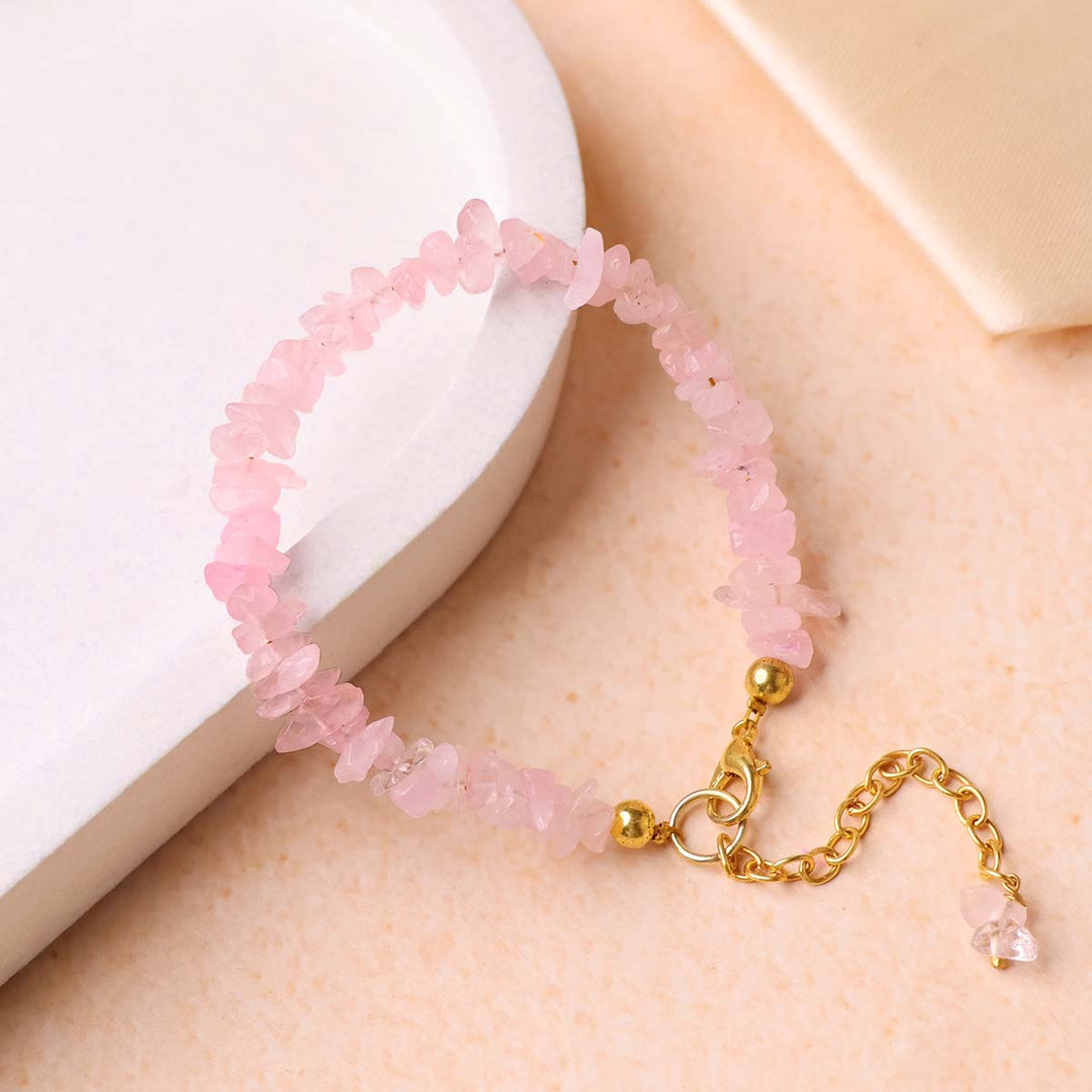 Rose Quartz Chips Chain Bracelet